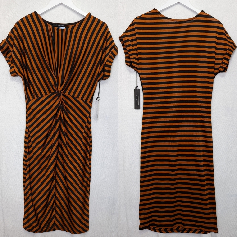 NWT Striped Navy Blue and Copper/Rust Twisted Dress